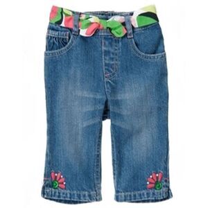 Gymboree pull on denim capri crop jeans pants pink green black flower blue 4T 4